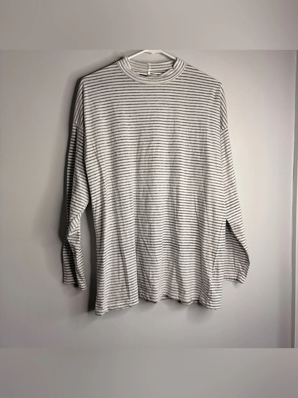 Free People Be Free MockNeck Striped Top - White‎ & Black XS Oversized